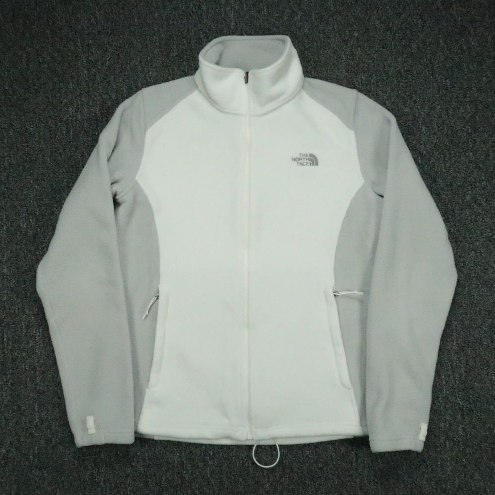 The North Face Jacket Womens Medium White Gray Full Zip Pocket Flash Dry Fleece